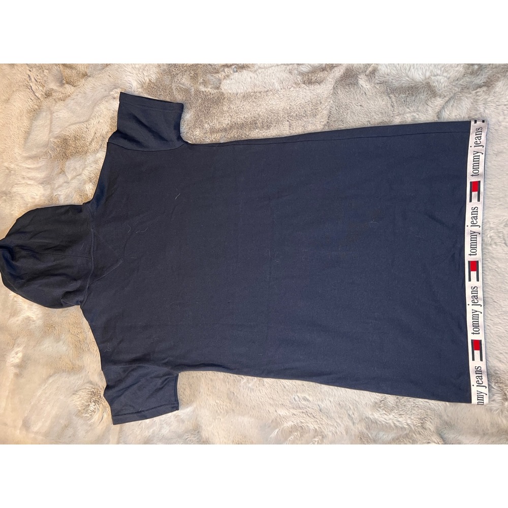 Tommy‎ Jeans Hoodie Dress Logo Tape Hem Short Sleeve Casual Size Blue - Picture 11 of 13